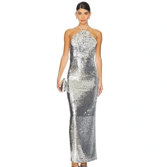 silver glitter maxi dress Sleek Love Sequin Maxi Dress